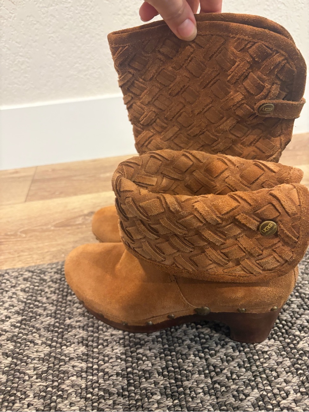 UGG Women's Chestnut Braided Suede Fold-Over Heel Boots